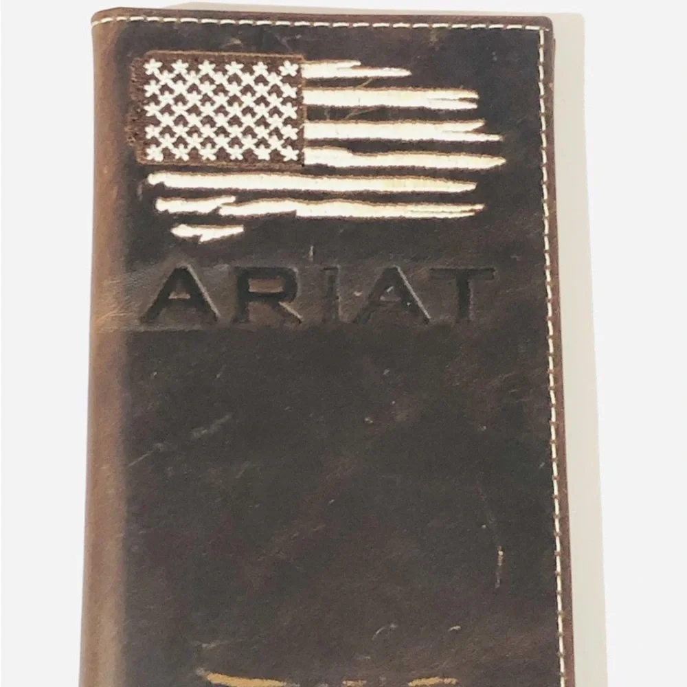Ariat Dark Brown Leather Long Wallet with Embossed American Flag